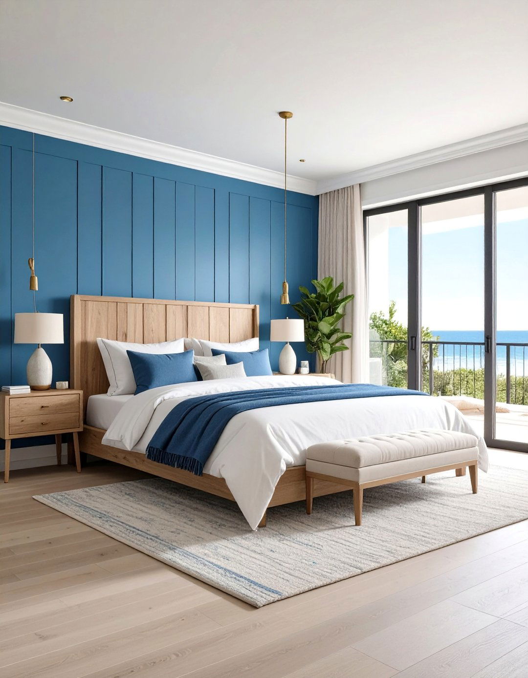 Ocean Blue Accent Wall with White Trim - 25 Accent Wall Colors