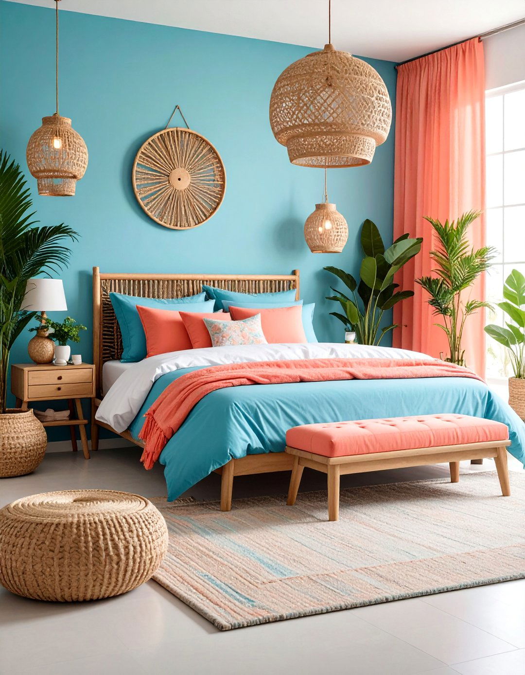 Ocean Blue and Coral Pink Bedroom Retreat - 25 Hawaiian Interior Design Ideas