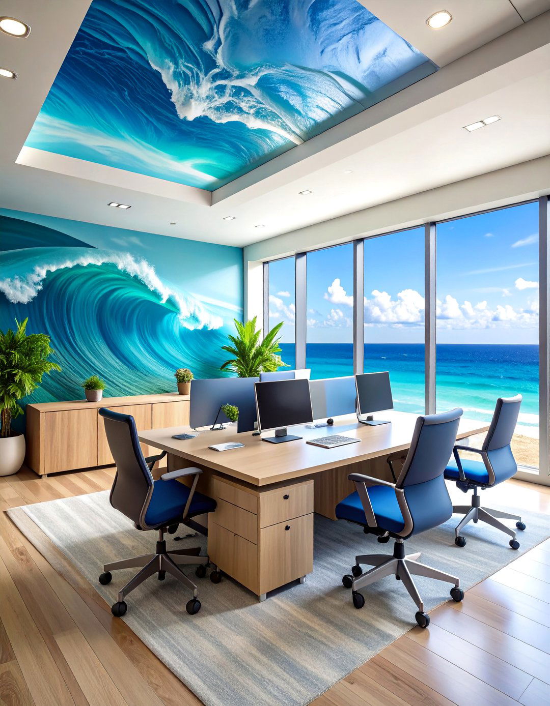 Ocean Wave Office Mural with Coastal Serenity Theme - 25 Office Wall Murals
