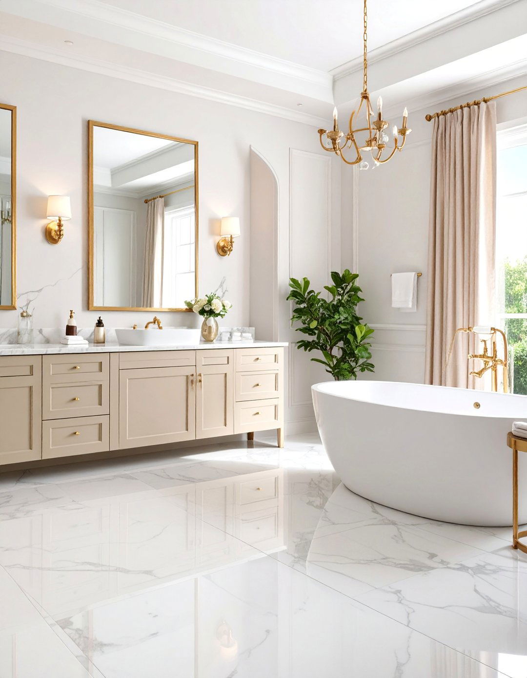 Off White Transitional Bathroom with Chrome Details - 25 Neutral Bathroom Ideas