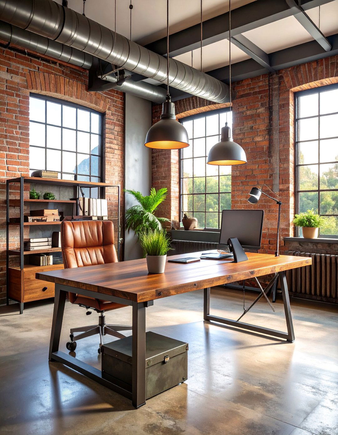 Office with Metal Desk and Industrial Storage Systems - 25 Industrial Interior Design Style Ideas