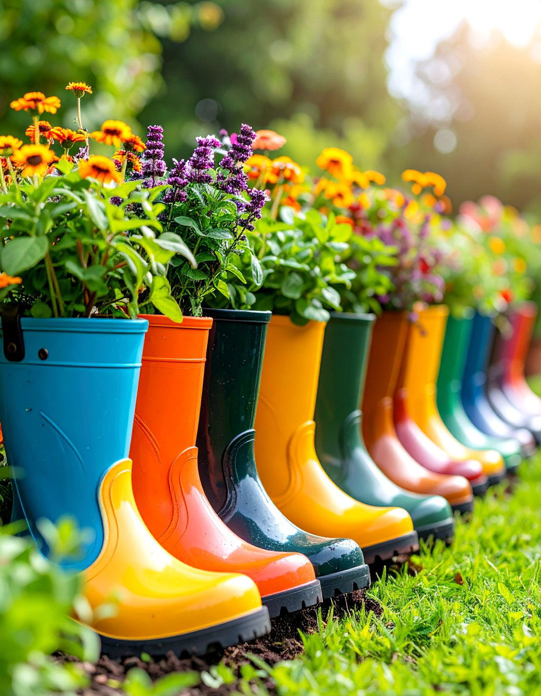 Old Boot Planter Edging - 25 Recycled Garden Edging Ideas