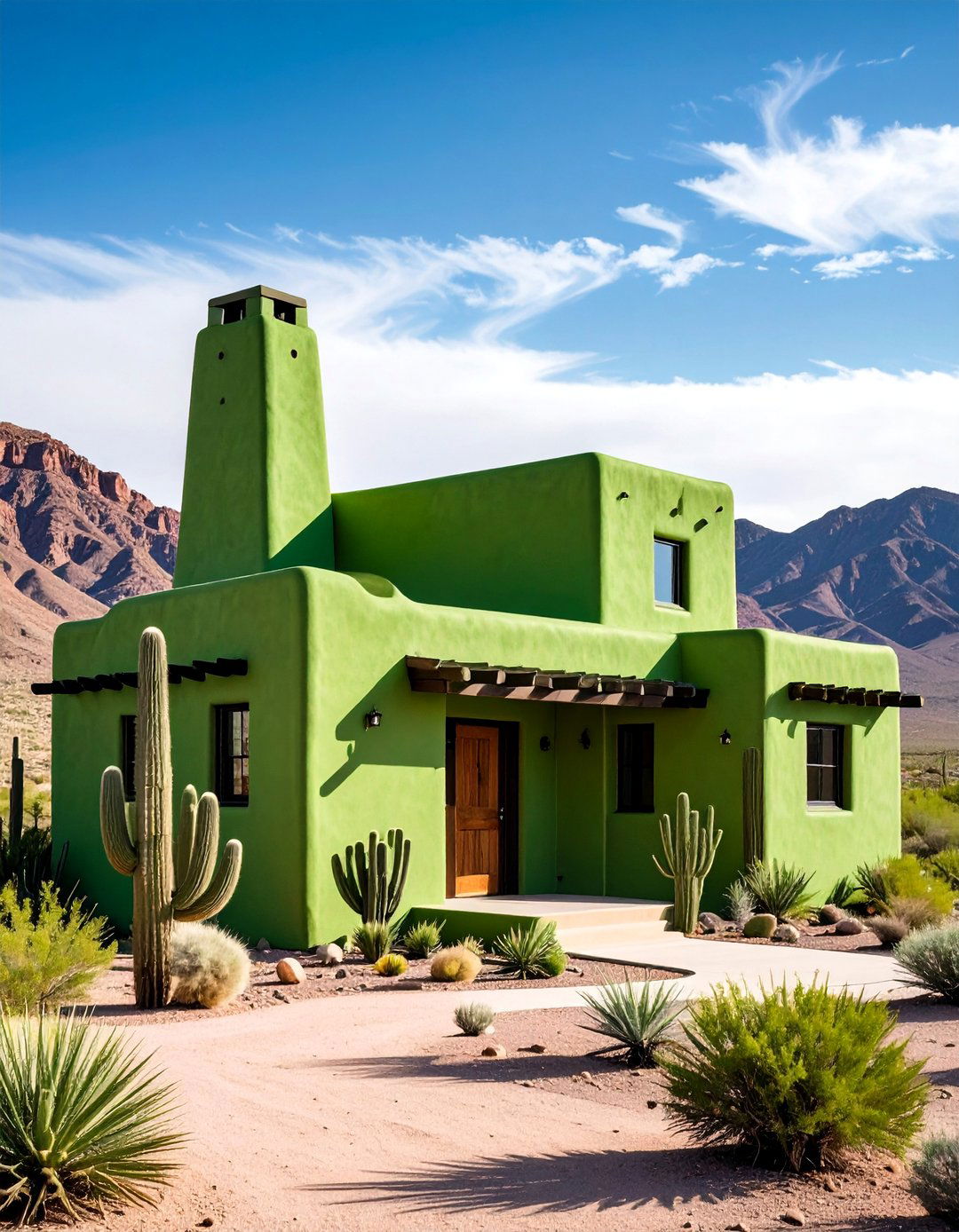 Olive Green Adobe with Black Desert Elements - 25 Green House Exterior With Black Trim