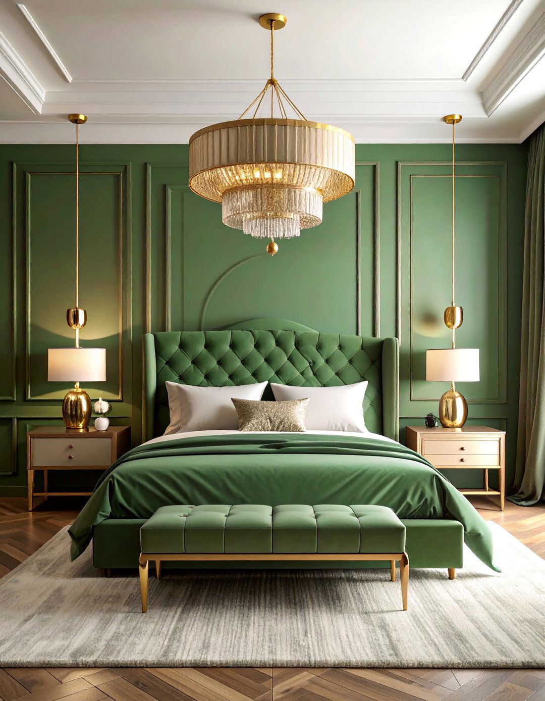 Olive Green Art Deco Inspired Bedroom - 25 Olive Green Bedroom Ideas