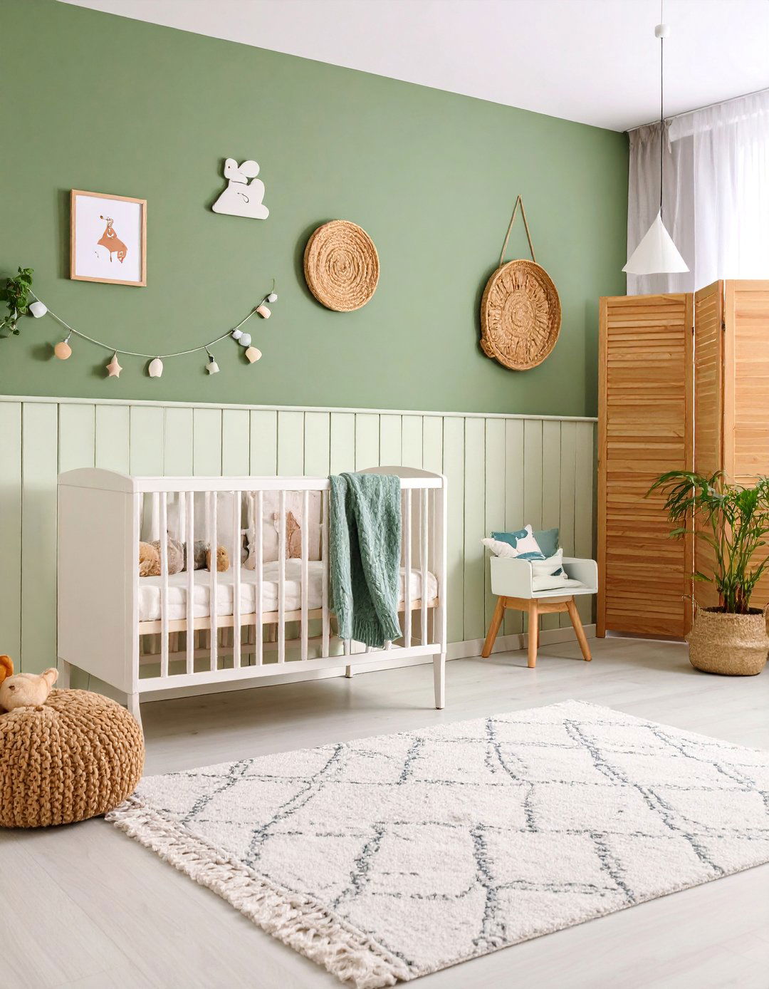 Olive Green Board and Batten Nursery Wall - 25 Green Accent Wall Ideas