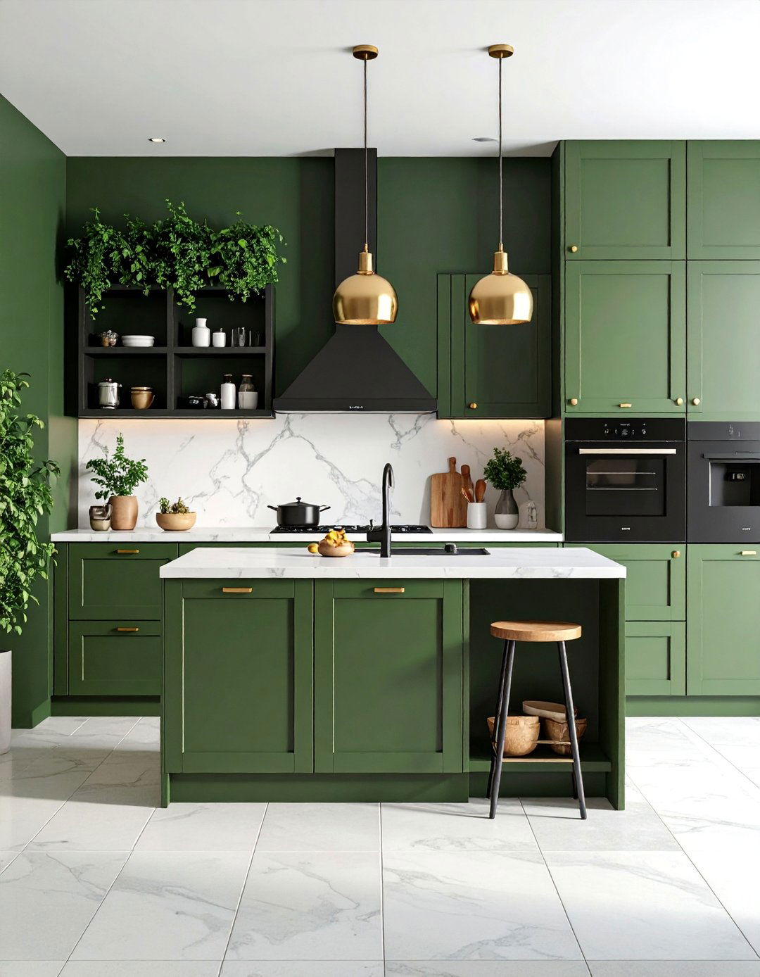 Olive Green Cabinets with Black Appliance Garage - 25 Black and Green Kitchen Ideas