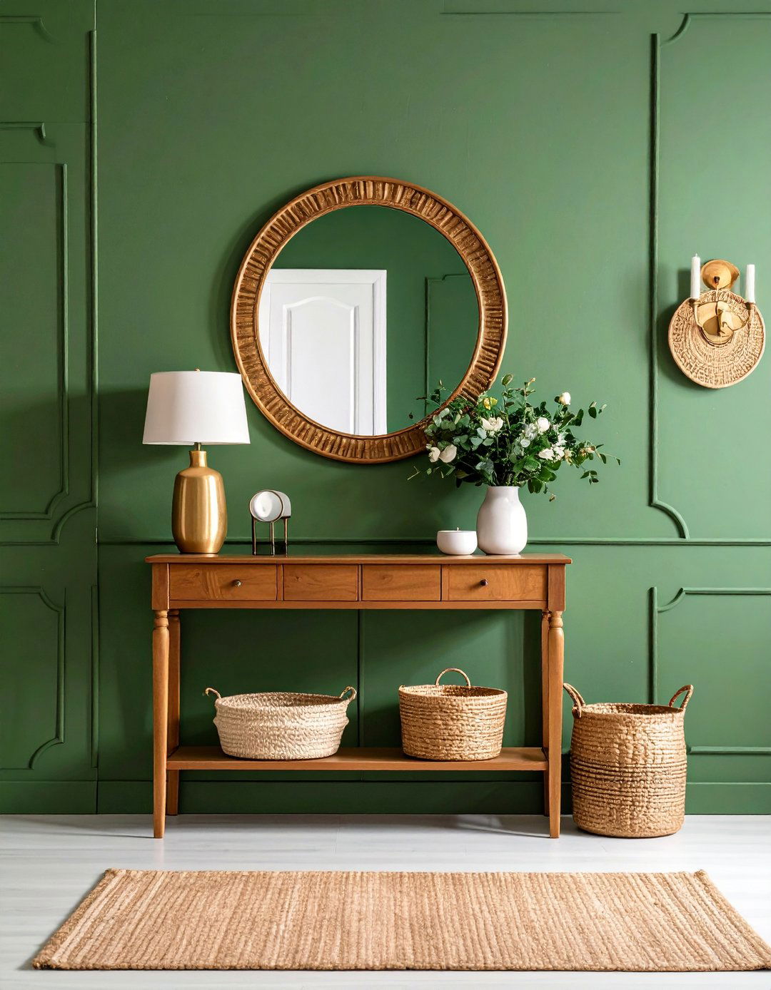 Olive Green Entryway with Console Table Styling - 25 Olive Green Room Ideas