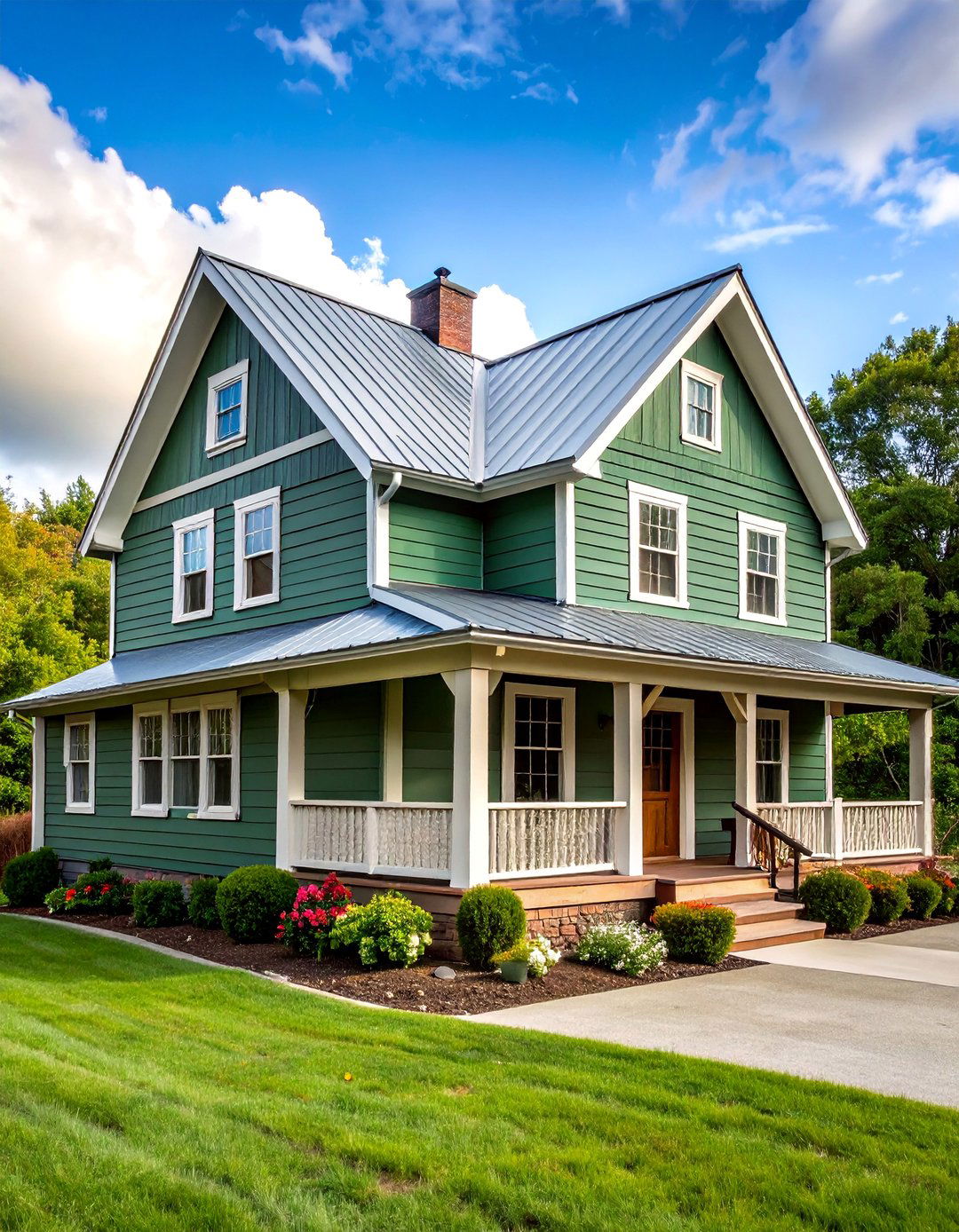 Olive Green Farmhouse with Weathered Wood - 25 Dark Green Exterior Paint Color Schemes