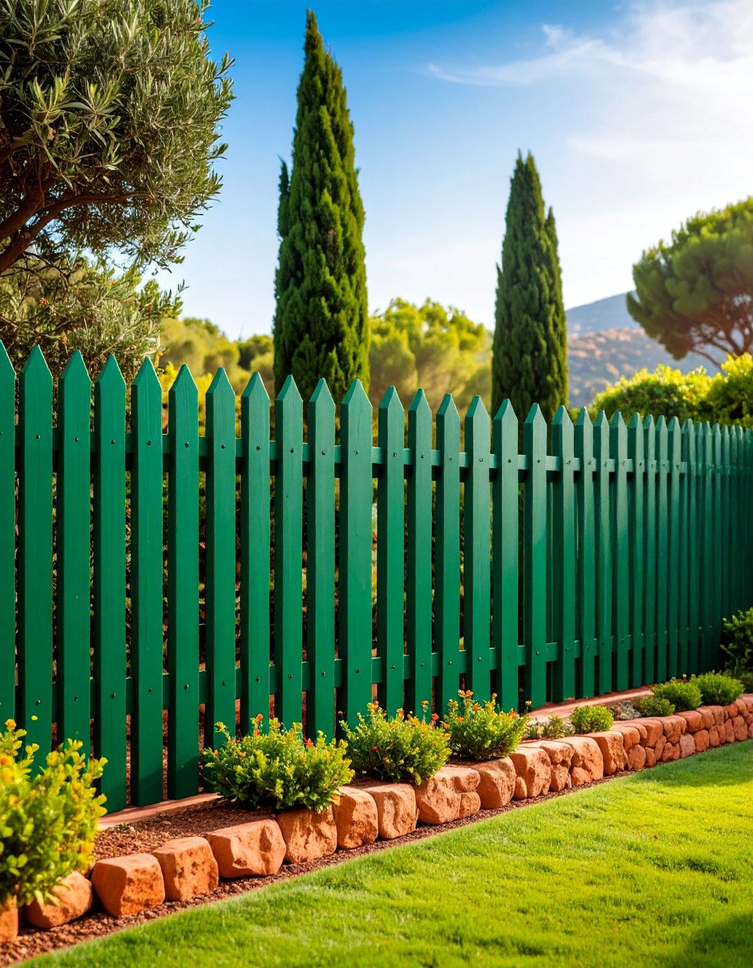 Olive Green Fence with Earthy Harmony - 25 Garden Fence Colour Ideas