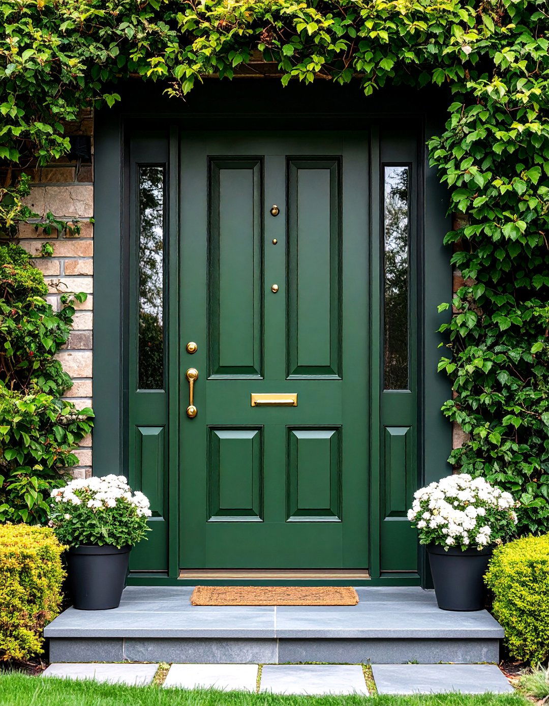 Olive Green Front Door with Seasonal Interchangeable Panels - 25 Olive Green Front Door Ideas