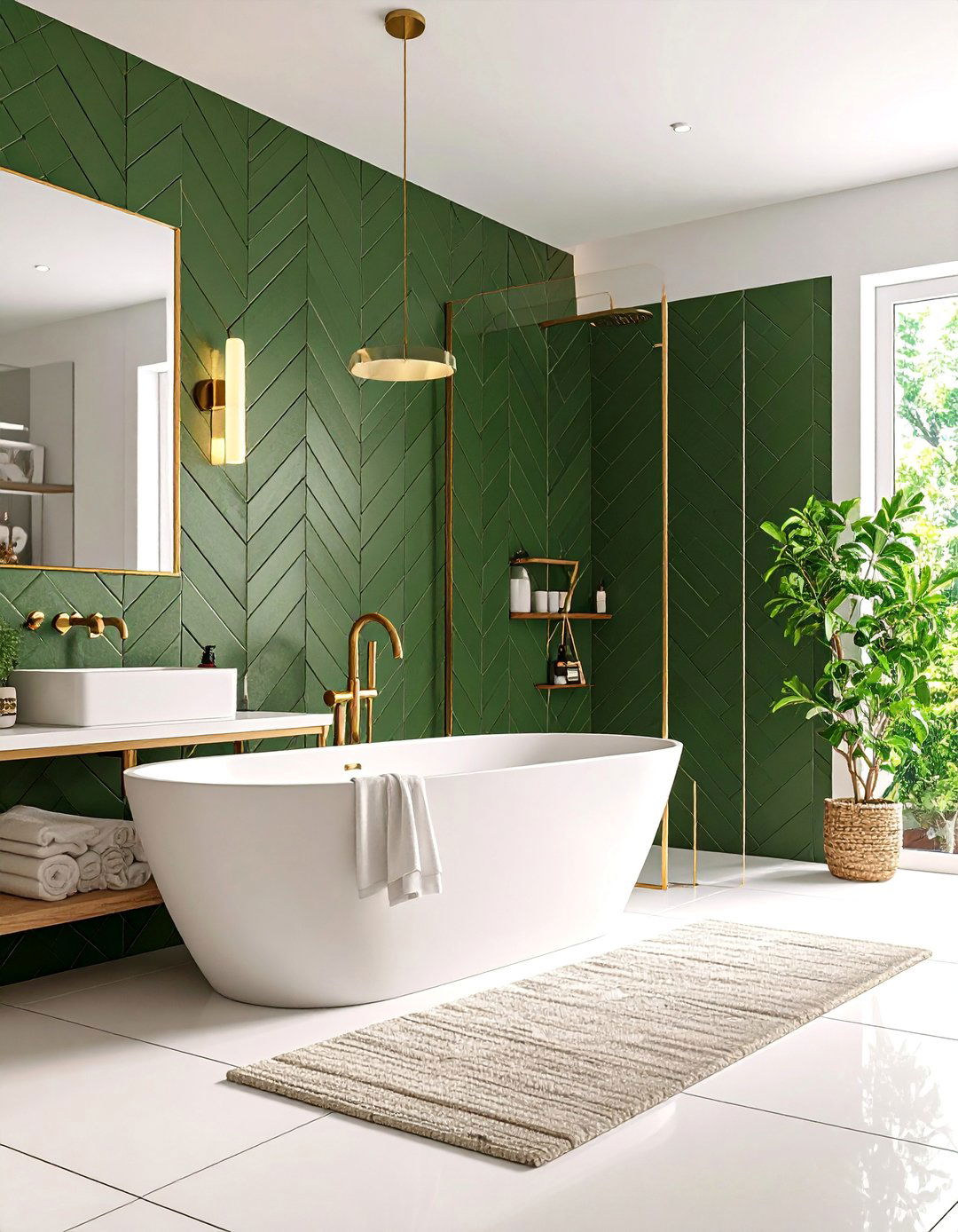 Olive Green Geometric Tile Pattern - 25 Olive Green Bathroom Ideas