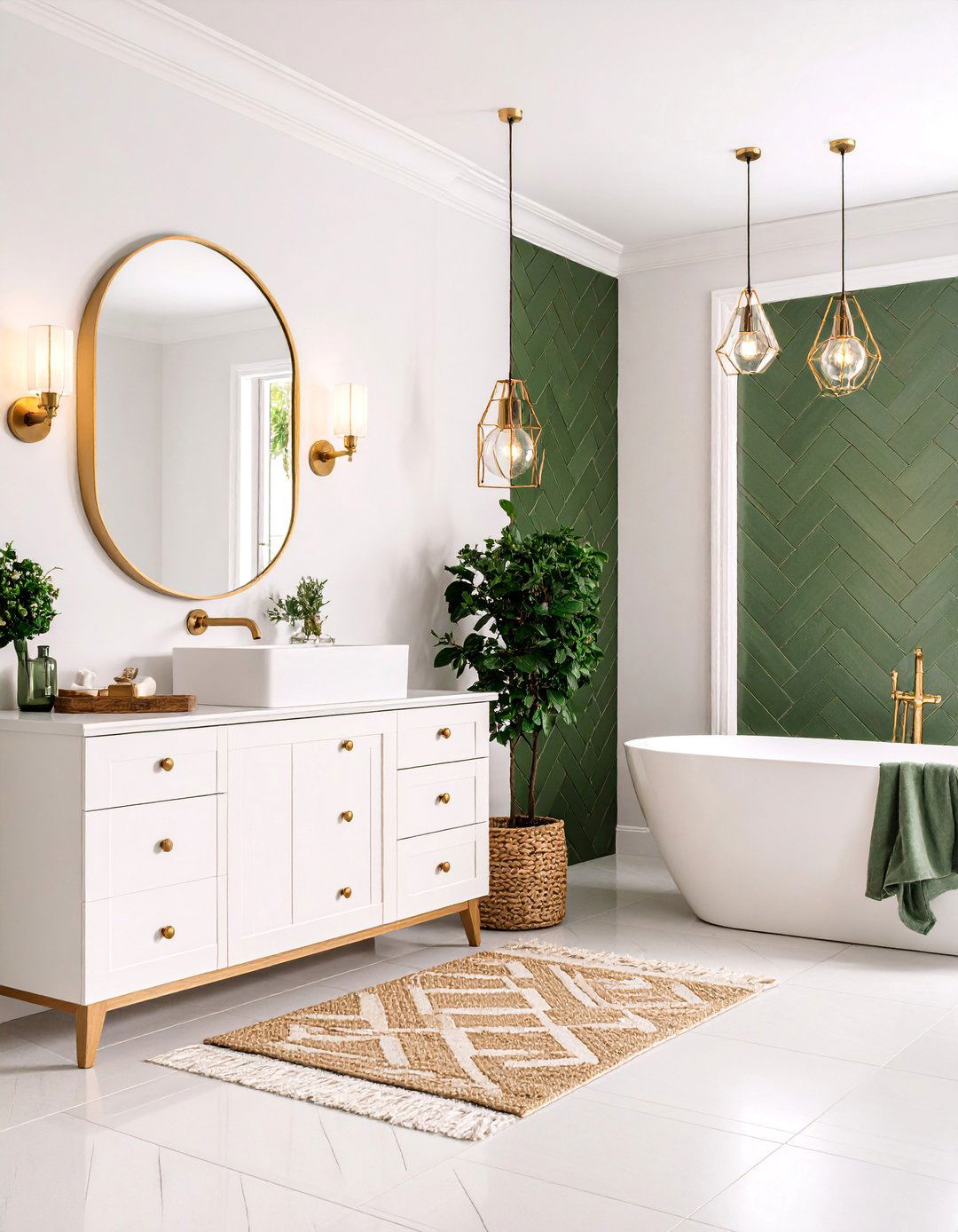 Olive Green Herringbone Tile Backsplash - 25 Olive Green Bathroom Ideas