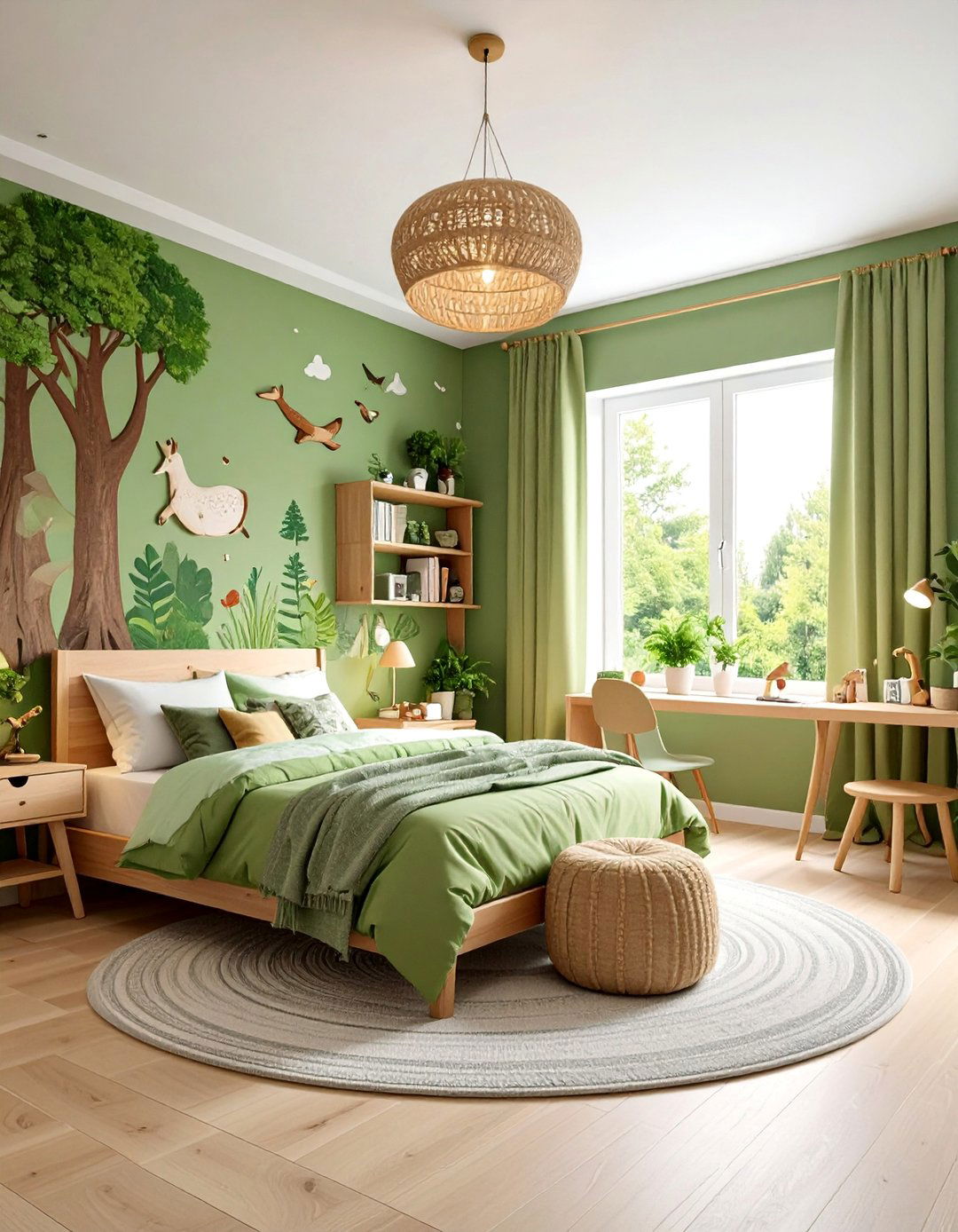 Olive Green Kids Nature Themed Bedroom - 25 Olive Green Bedroom Ideas