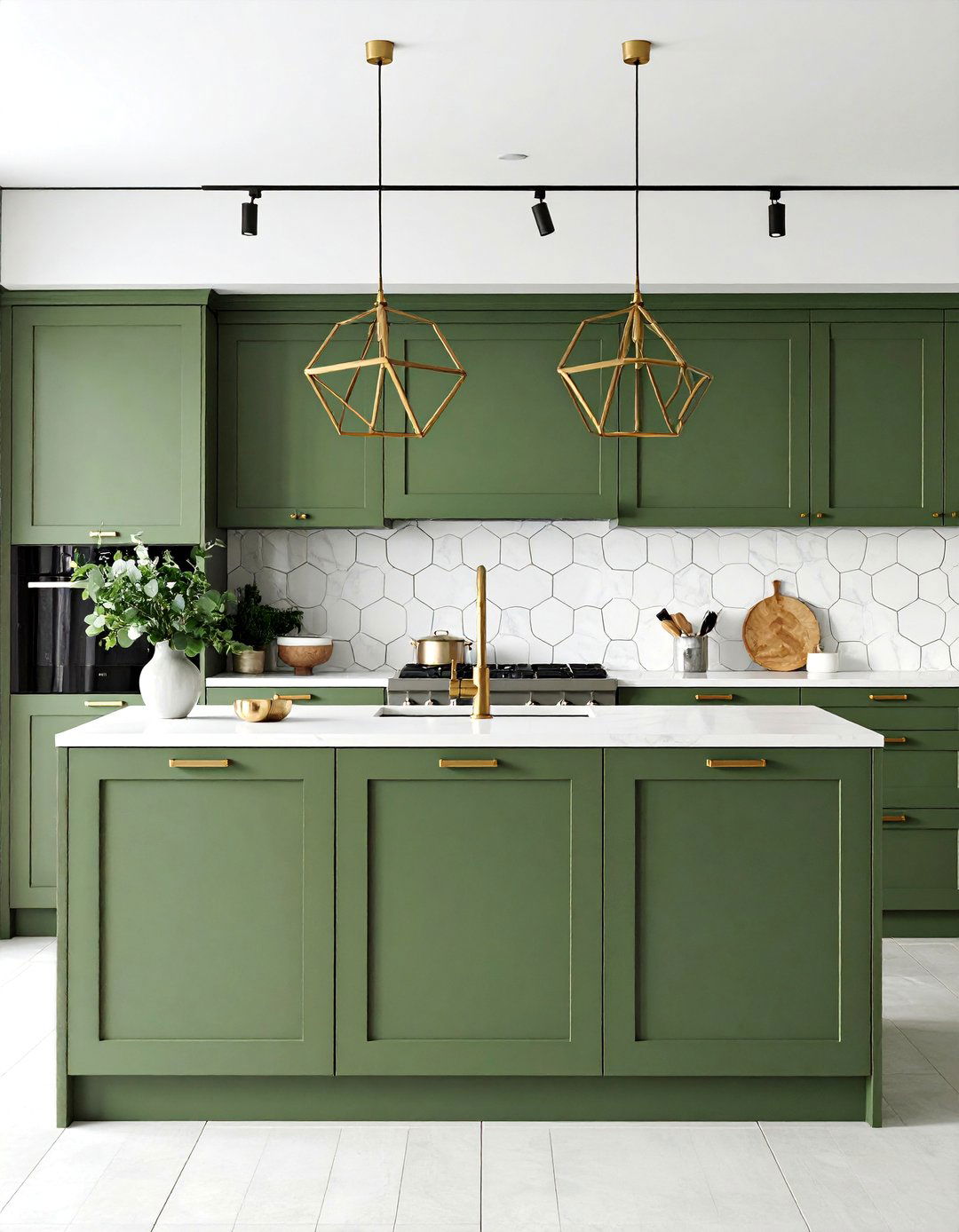 Olive Green Kitchen with Hexagon Tile Backsplash - 25 Olive Green Kitchens