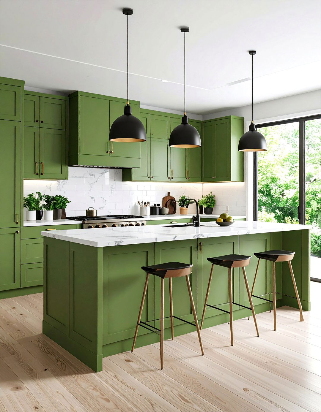 Olive Green Kitchen with Subway Tile and Dark Grout - 25 Olive Green Kitchens