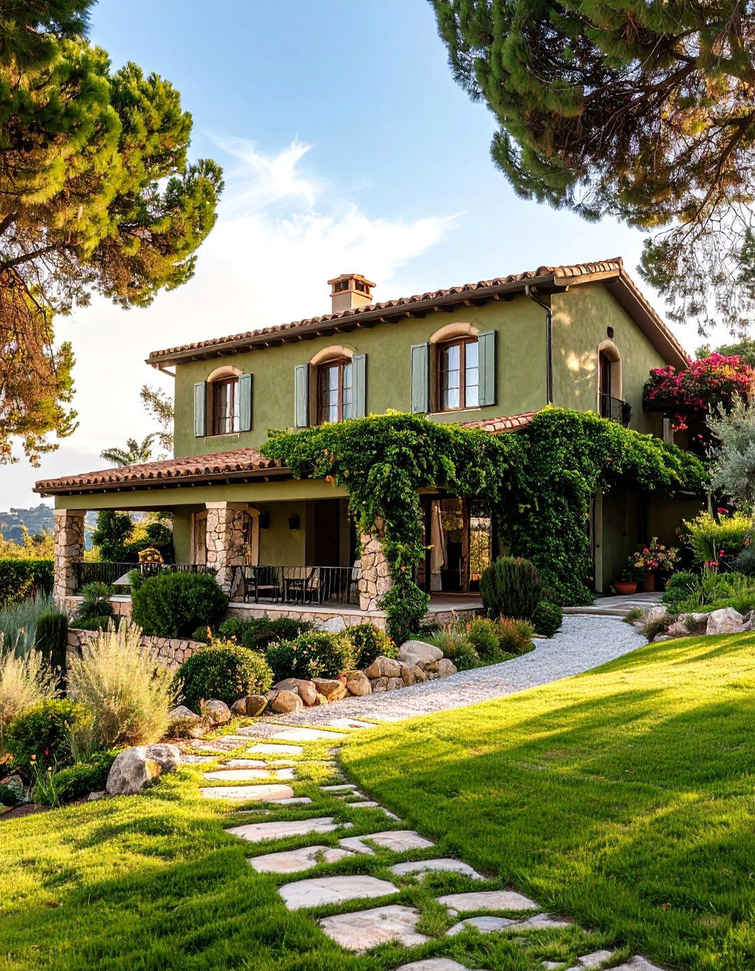 Olive Green Mediterranean Style - 25 House Siding Colors