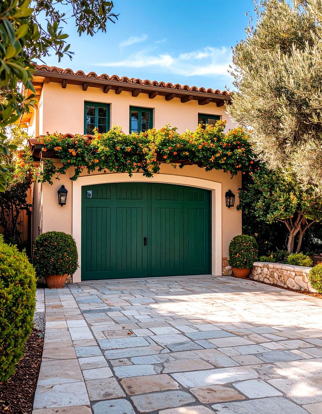 Olive Green Mediterranean - 25 Garage Door Paint Ideas