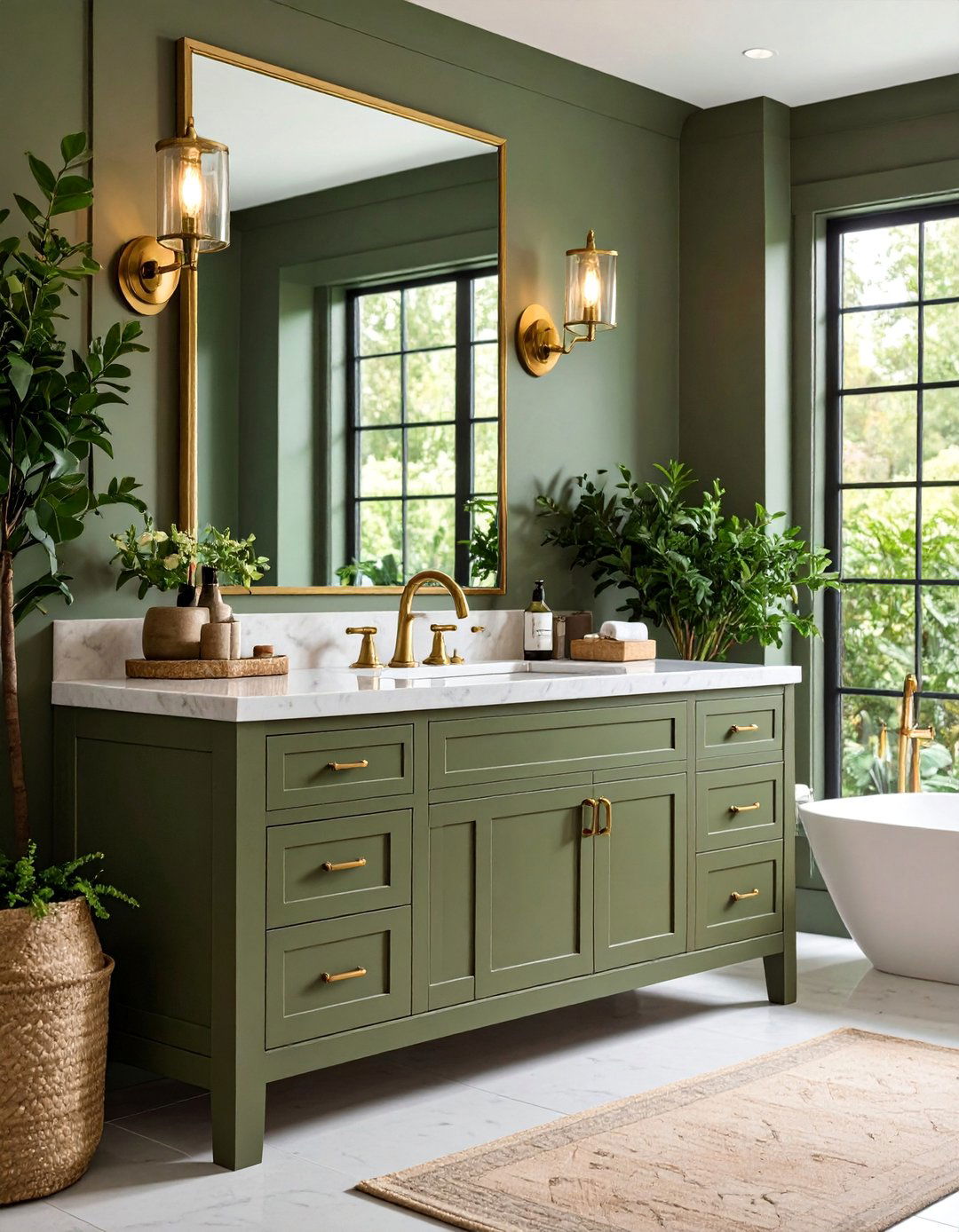 Olive Green Modern Farmhouse Vanity with Brass - 25 Bathroom With Green Vanity