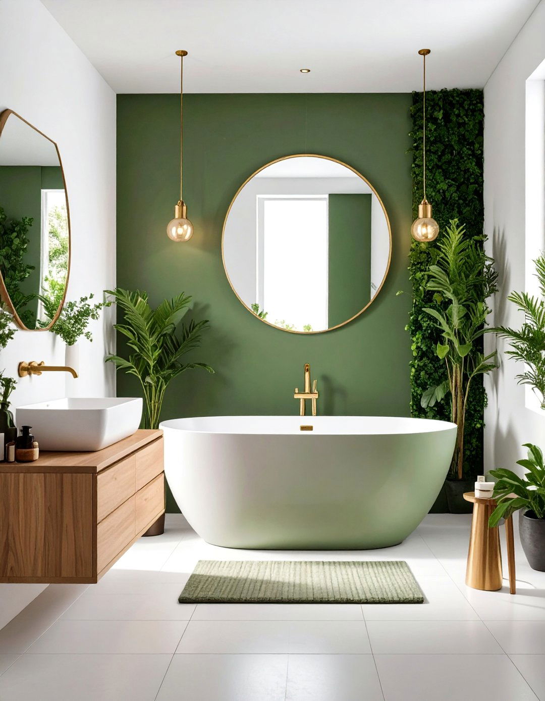 Olive Green Mosaic Tile Feature Wall - 25 Olive Green Bathroom Ideas