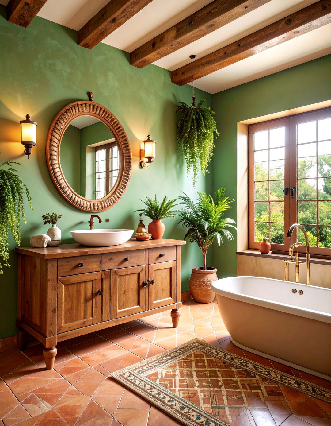 Olive Green Powder Room with Mediterranean Influences - 25 Green Powder Room Ideas