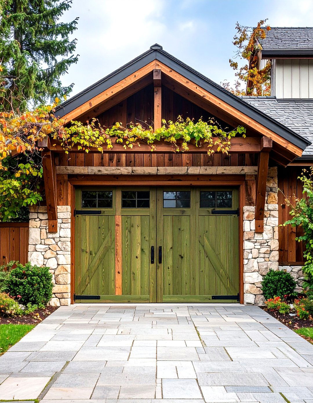 Olive Green Rustic with Reclaimed Wood Accents - 25 Green Garage Door Ideas