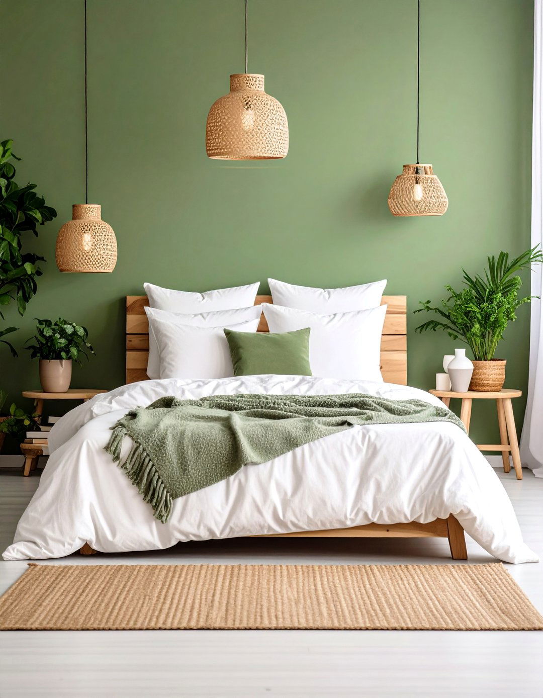 Olive Green Scandinavian Bedroom with Natural Textures - 25 Olive Green Room Ideas