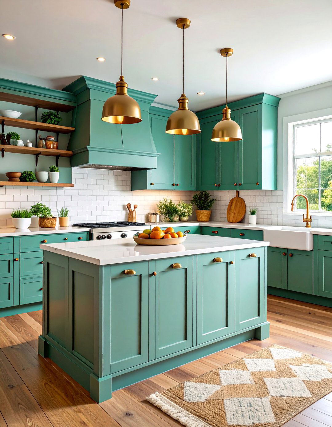 Olive Green Shaker Farmhouse Kitchen with Marble Countertops - 25 Olive Green Kitchens