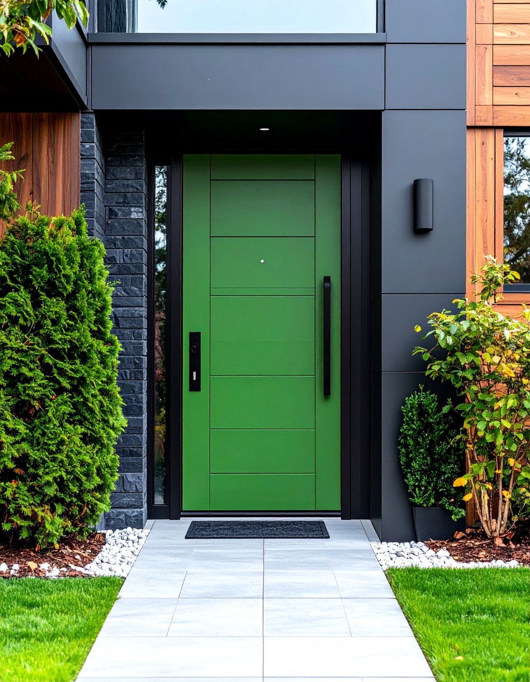 Olive Green Steel Front Door with Modern Black Accents - 25 Olive Green Front Door Ideas