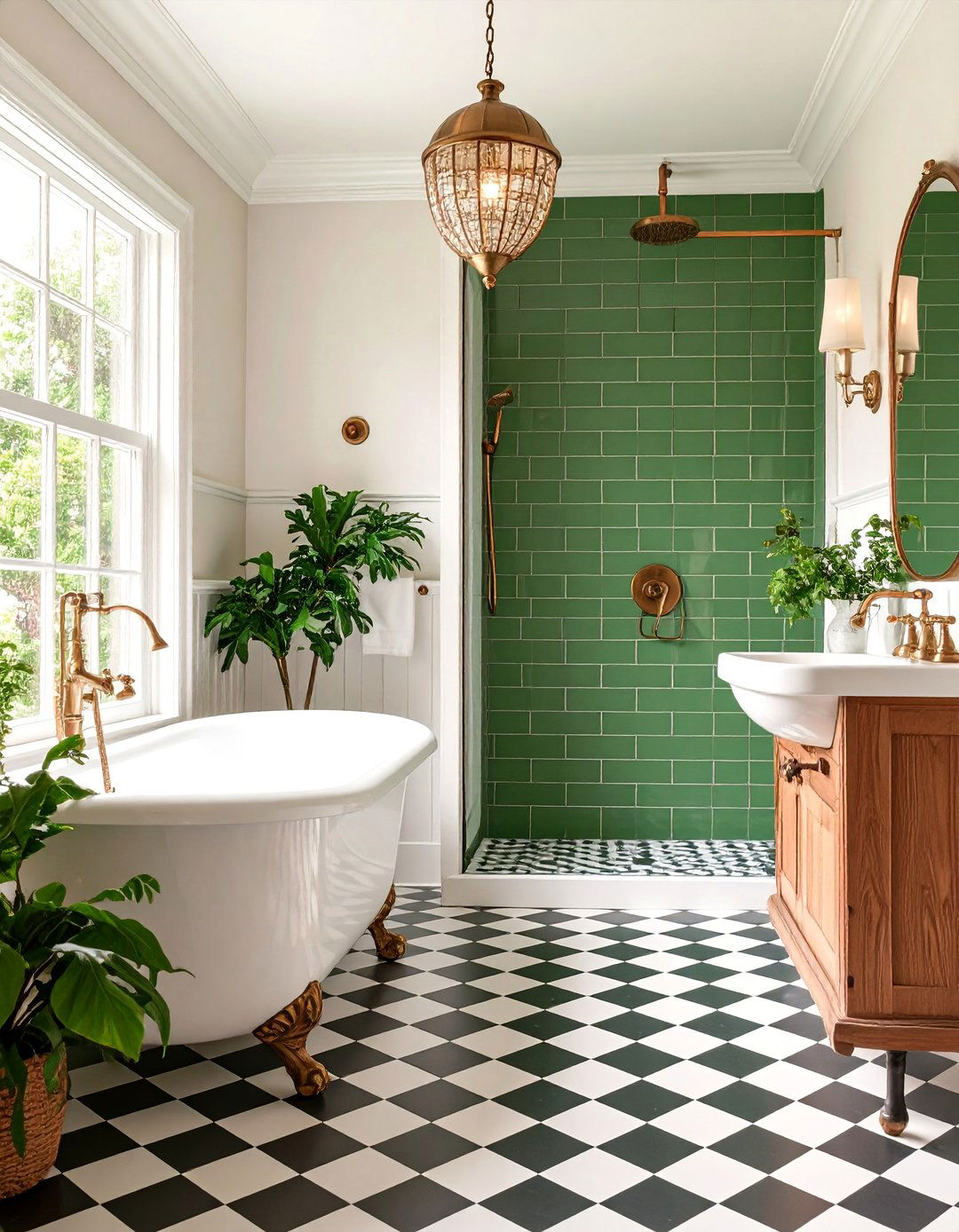 Olive Green Subway Tile Shower with Vintage Charm - 25 Olive Green Bathroom Ideas