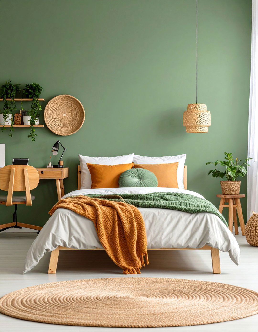 Olive Green Teen Bedroom with Study Area - 25 Olive Green Room Ideas
