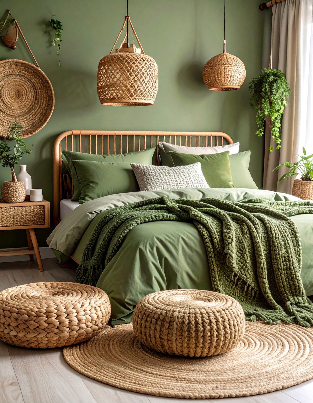 Olive Green Textured Haven - 25 Green Boho Bedroom Ideas