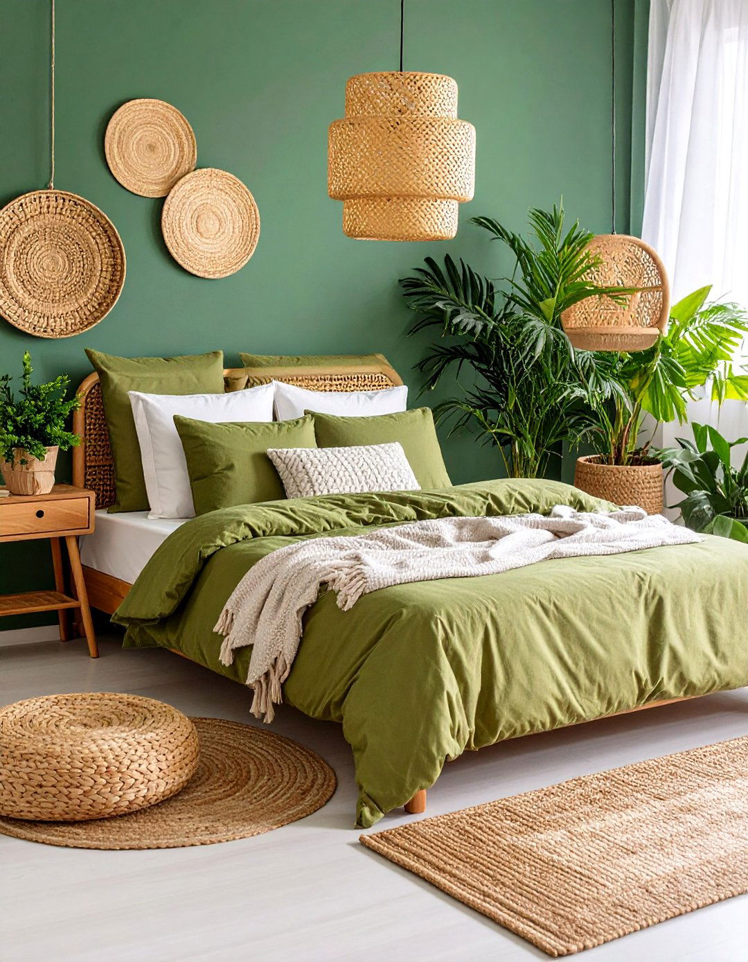 Olive Green Tropical Indoor Garden Bedroom - 25 Olive Green Bedroom Ideas