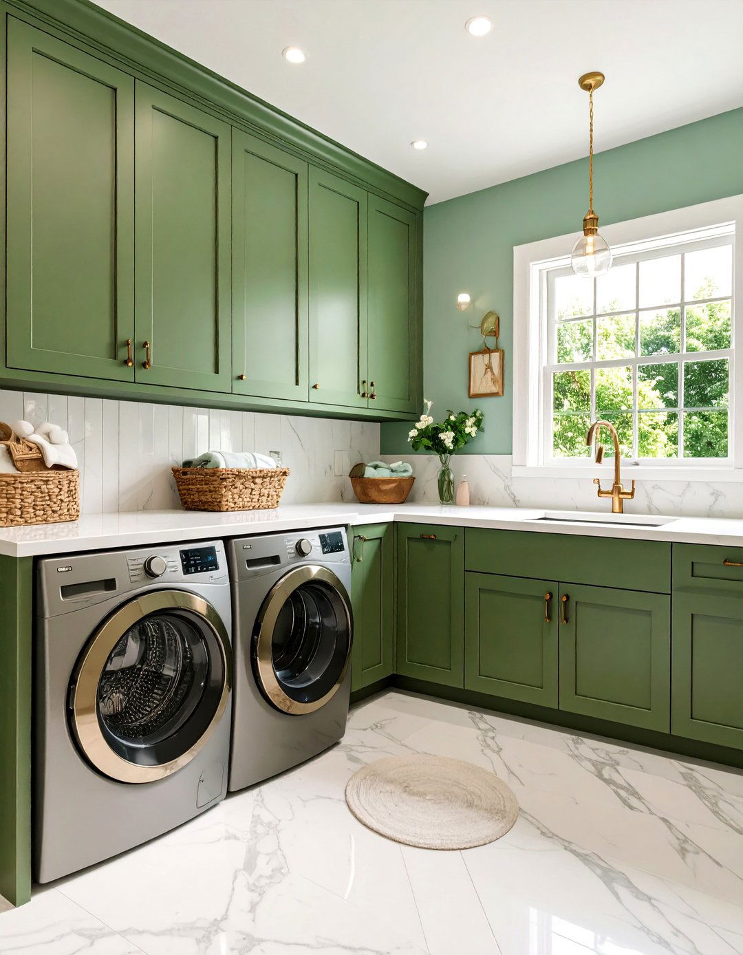 Olive Green Vintage Modern with Dried Thyme Paint - 25 Green Laundry Room Ideas
