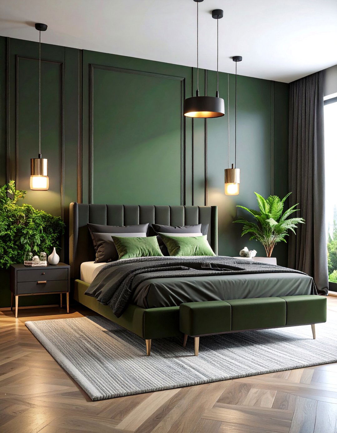 Olive Green and Black Dramatic Contemporary Design - 25 Olive Green Bedroom Ideas