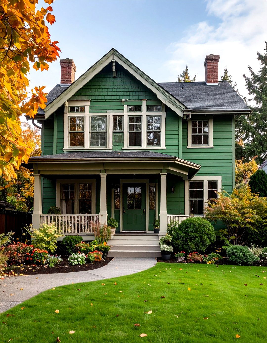 Olive Green and Cream Cottage Style - 25 Two-tone Siding Designs