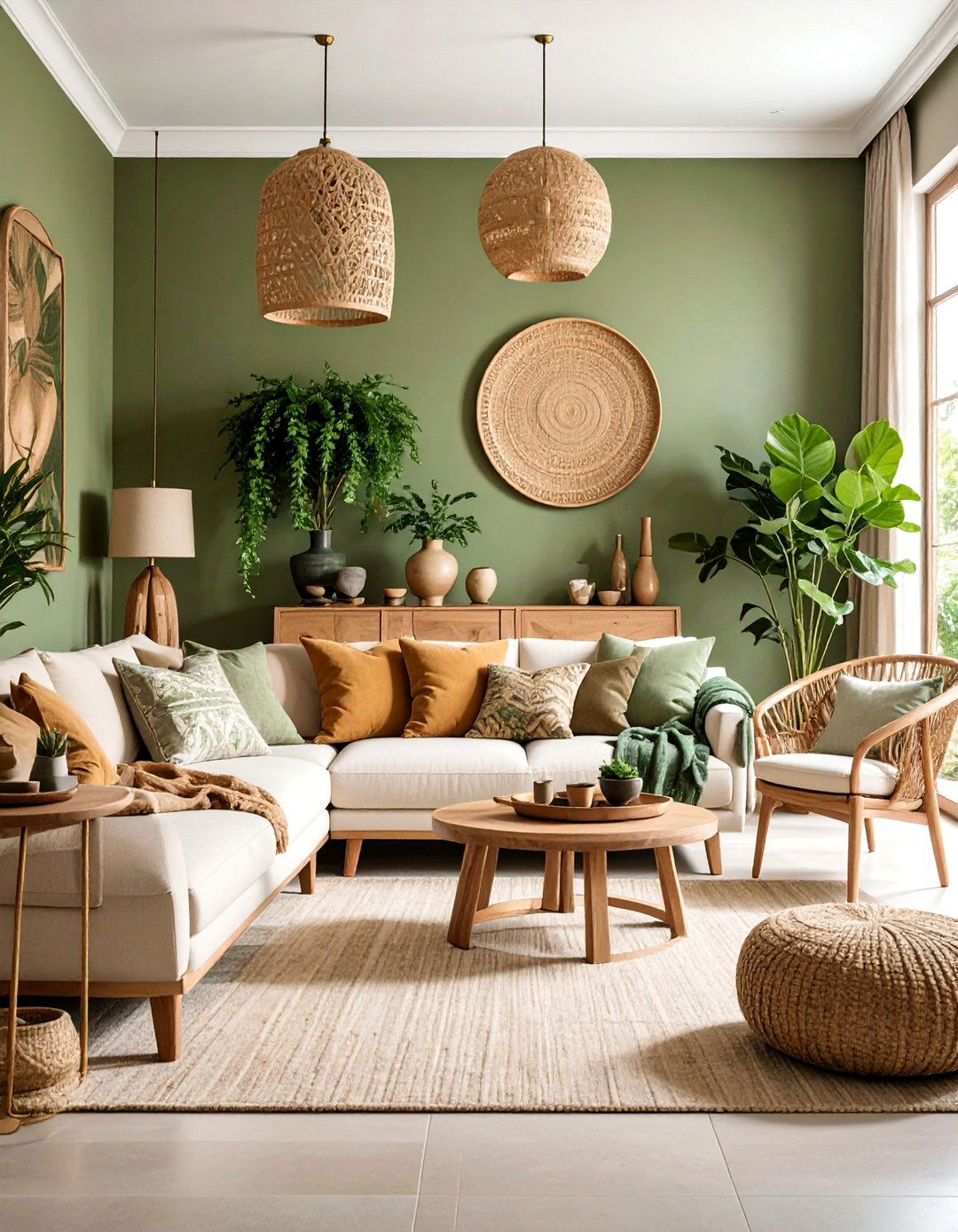 Olive Green and Cream Living Room with Organic Sophistication - 25 Two Colour Combination for Living Room