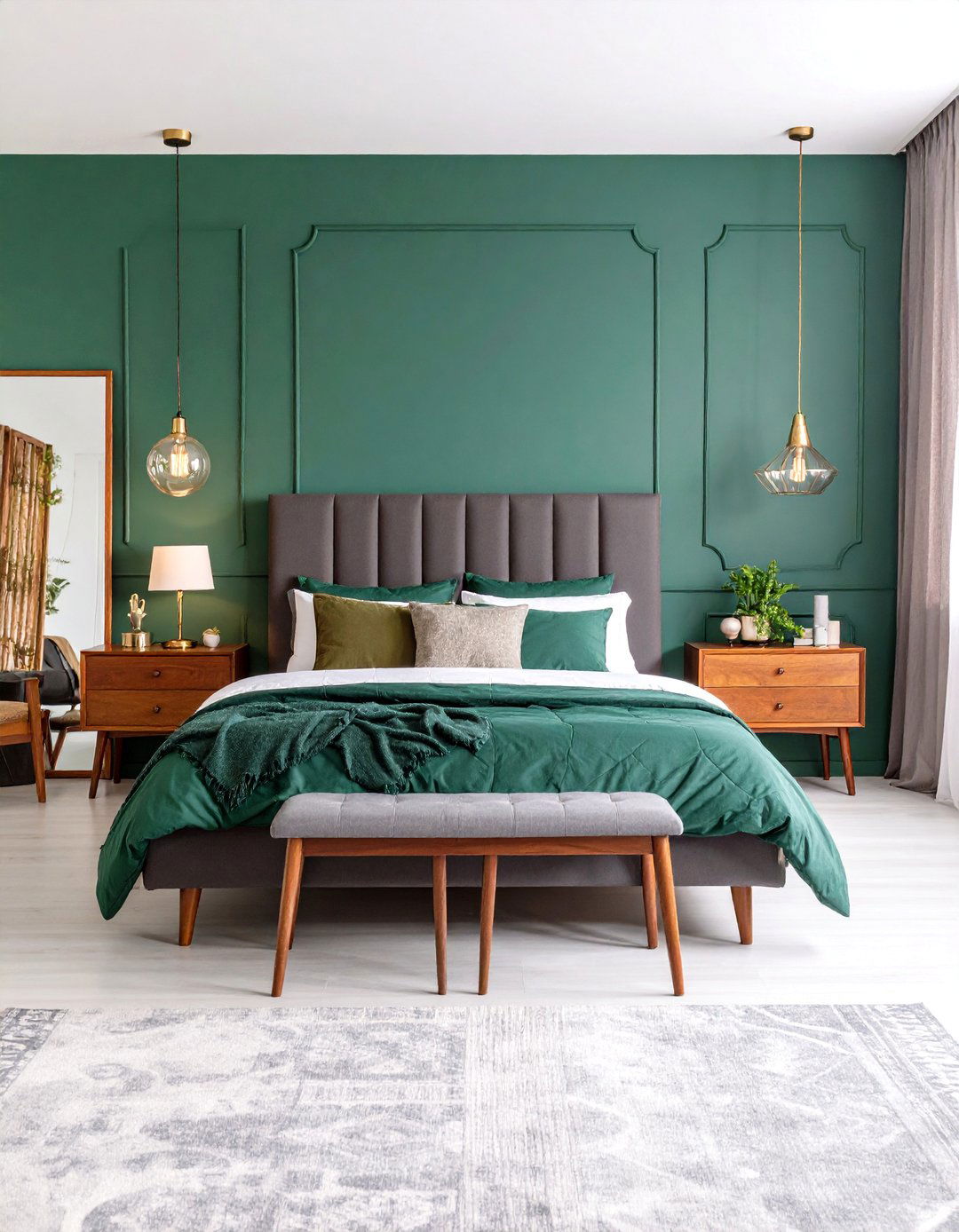 Olive Green and Graphite Grey Mid Century Modern Bedroom - 25 Green and Grey Bedroom Ideas