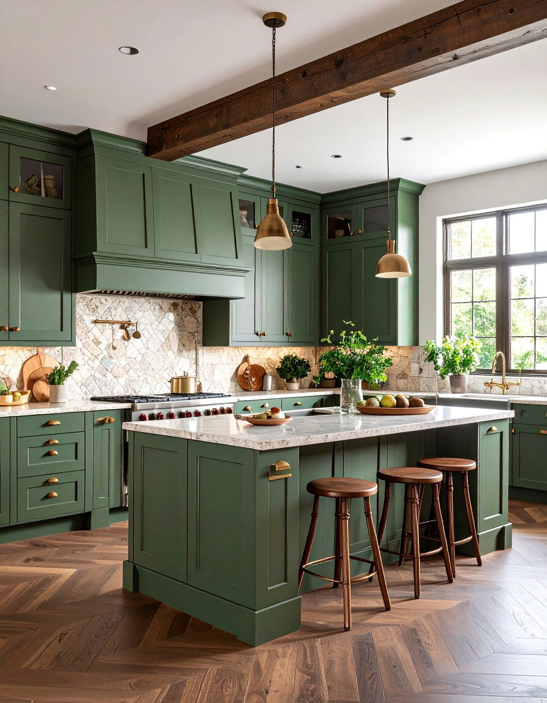Olive Green and Natural Stone Kitchen - 25 Kitchen Color Ideas
