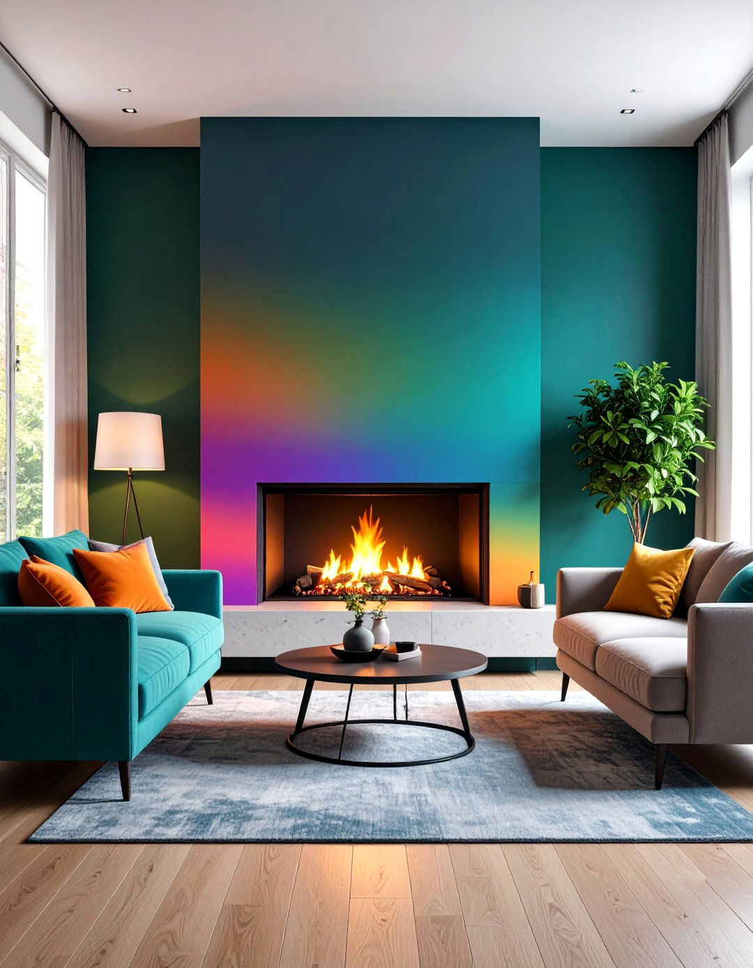 Ombre Fireplace with Artistic Gradient - 25 Fireplace Paint Ideas