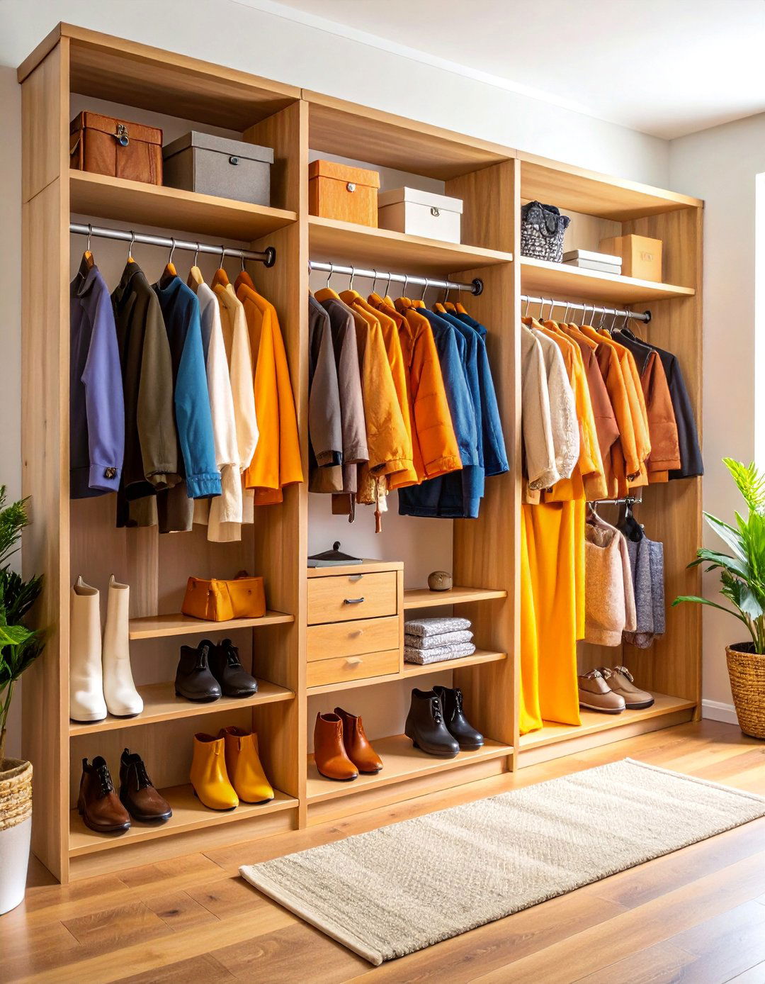 Open Concept Coat Closet with Display Shelving - 25 Coat Closet Ideas