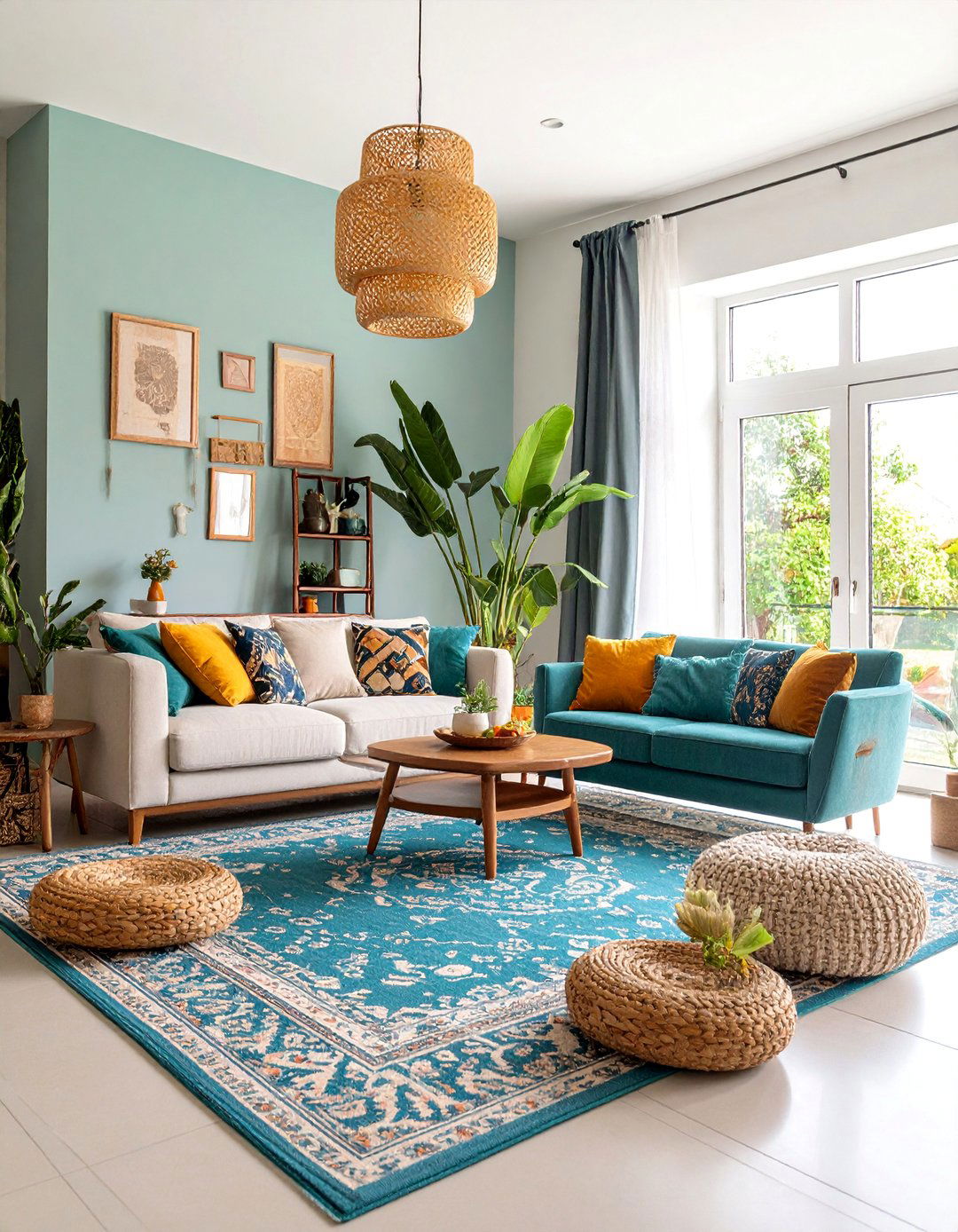 Open Concept Flow Design - 25 Teal and Grey Living Room Ideas