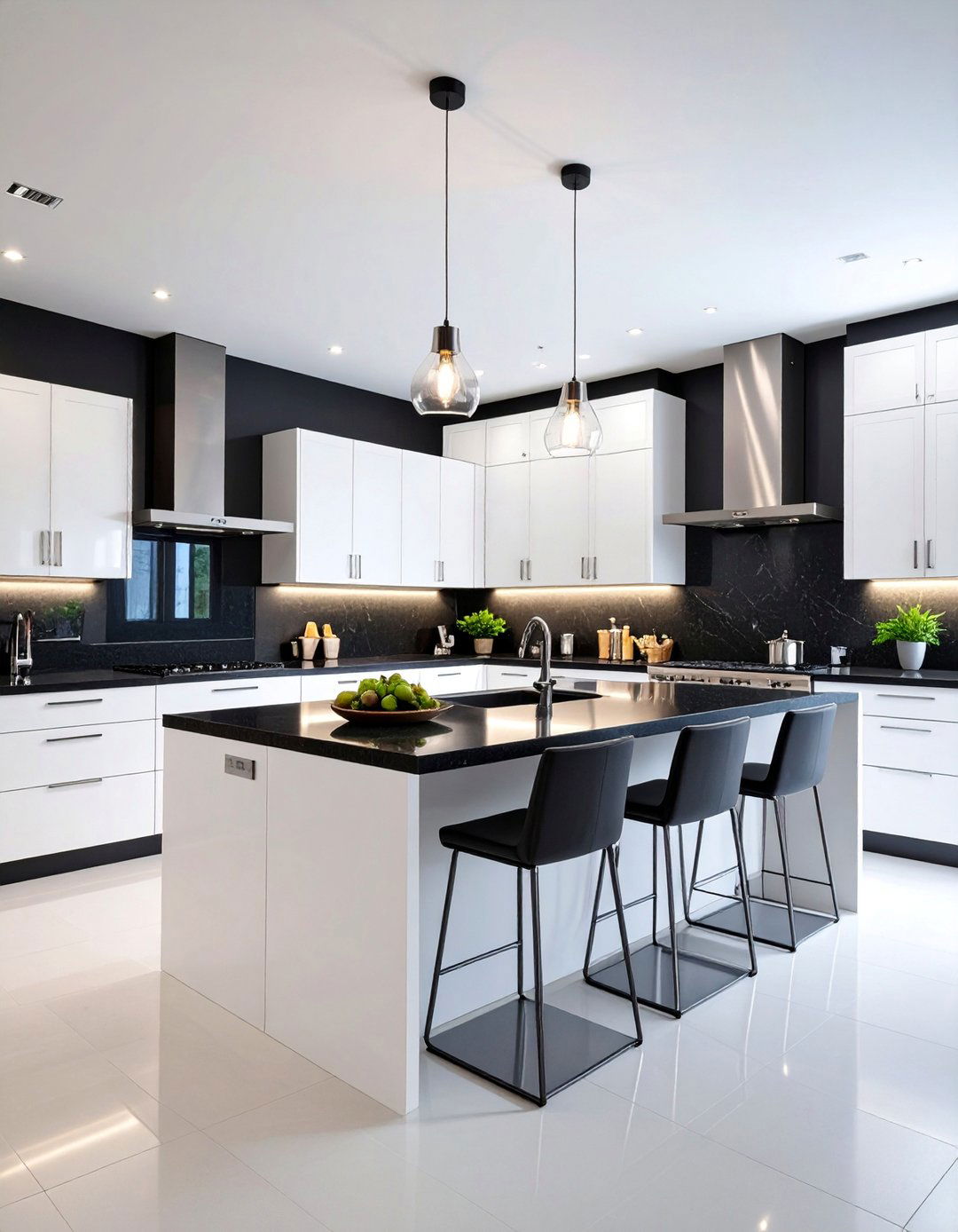 Open Concept Kitchen with Black Appliance Wall - 25 Black and White Kitchen Ideas