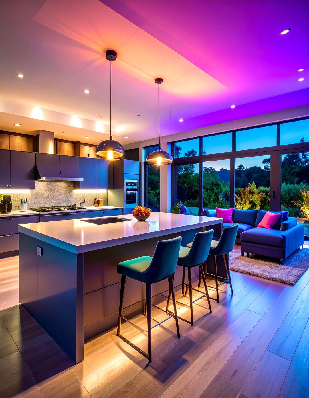 Open Concept Kitchen with Integrated Living Room Seating - 25 Eat in Kitchen Ideas