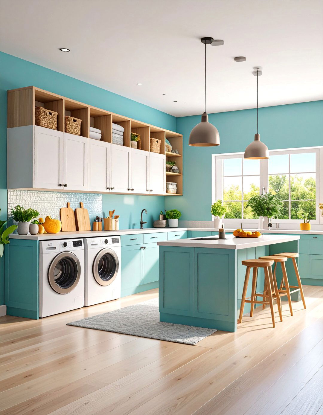 Open Concept Mudroom Laundry Room with Room Dividers - 25 Mudroom Laundry Room Ideas