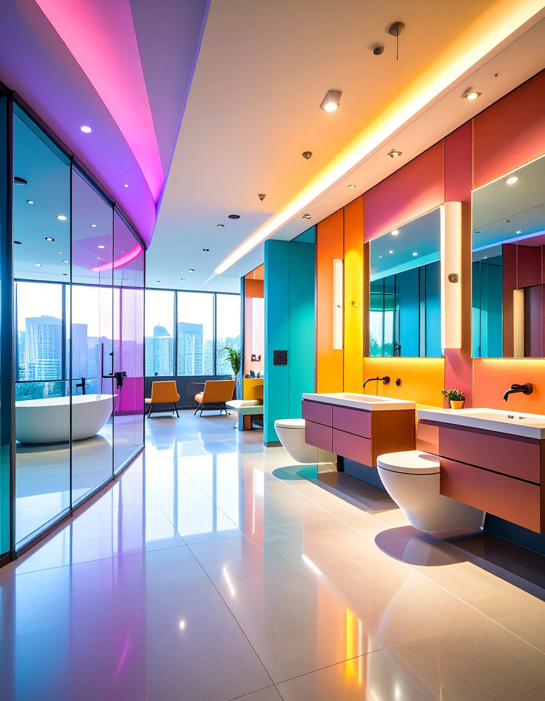 Open Concept Office Bathroom with Privacy Solutions - 25 Office Bathroom Ideas
