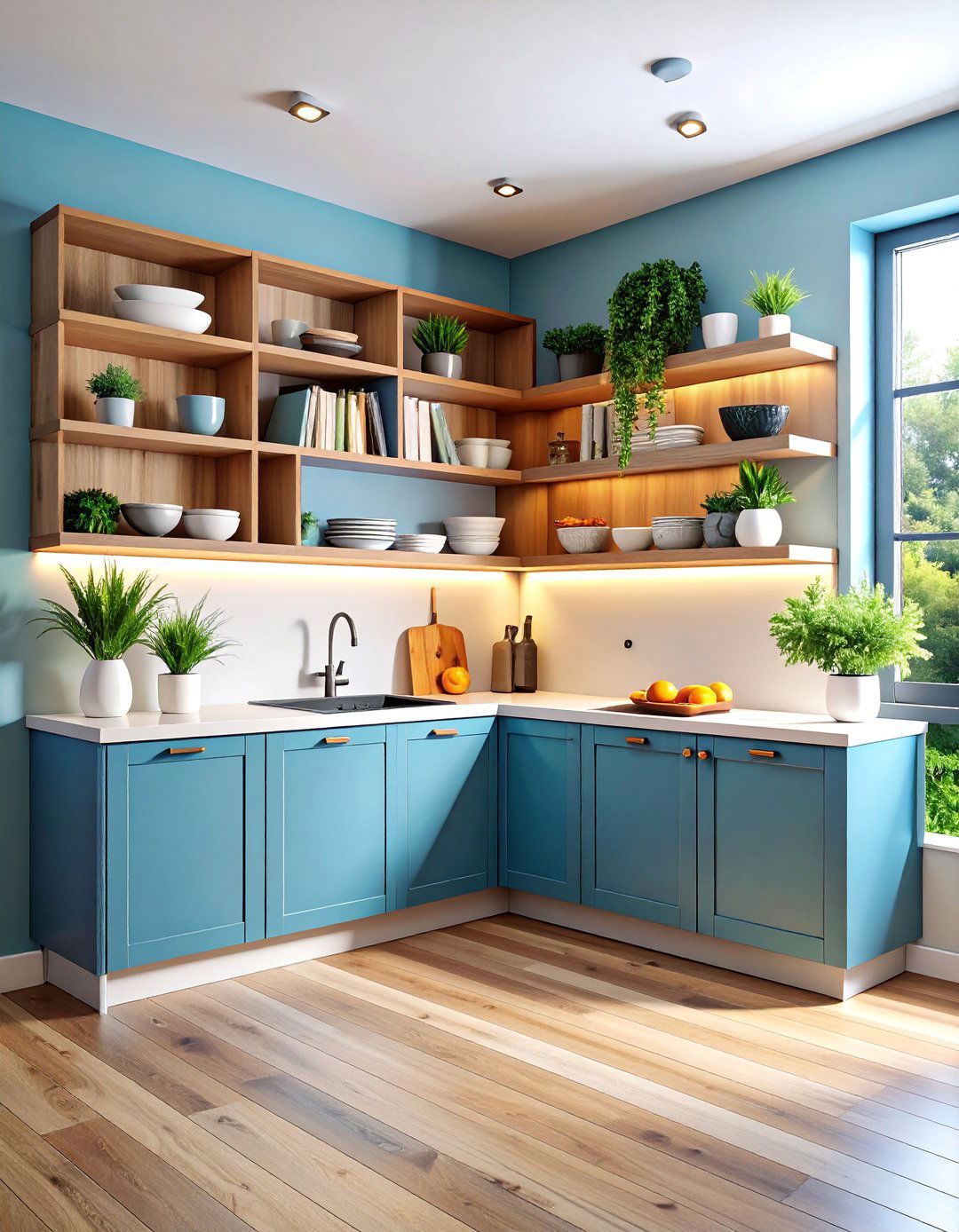 Open Corner Shelving with Decorative Display - 25 Kitchen Corner Ideas
