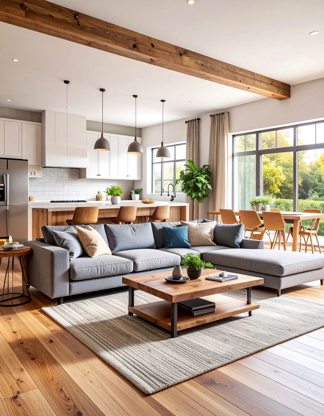 Open Floor Plan Living Room with Kitchen Island View - 25 Joanna Gaines Living Room Ideas