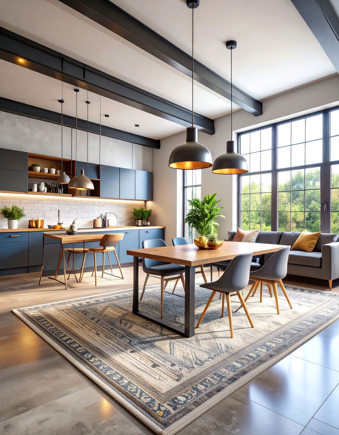 Open Floor Plan with Industrial Lighting Features - 25 Metro Style Interior Design Ideas