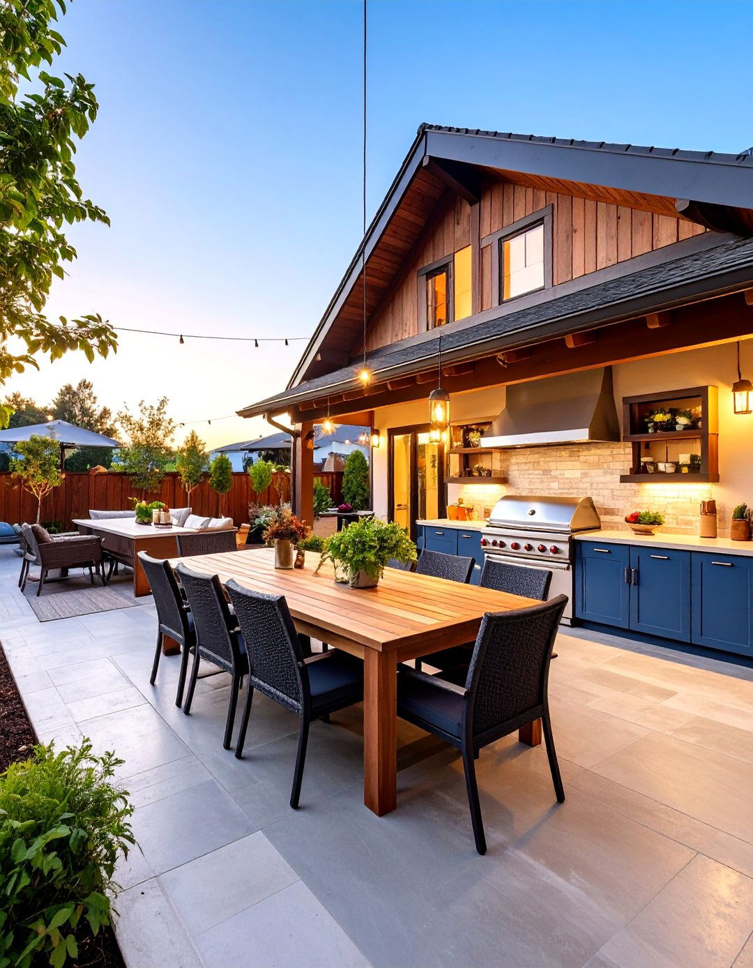 Open Gable Porch with Outdoor Kitchen and Dining - 25 Open Gable Porch Ideas