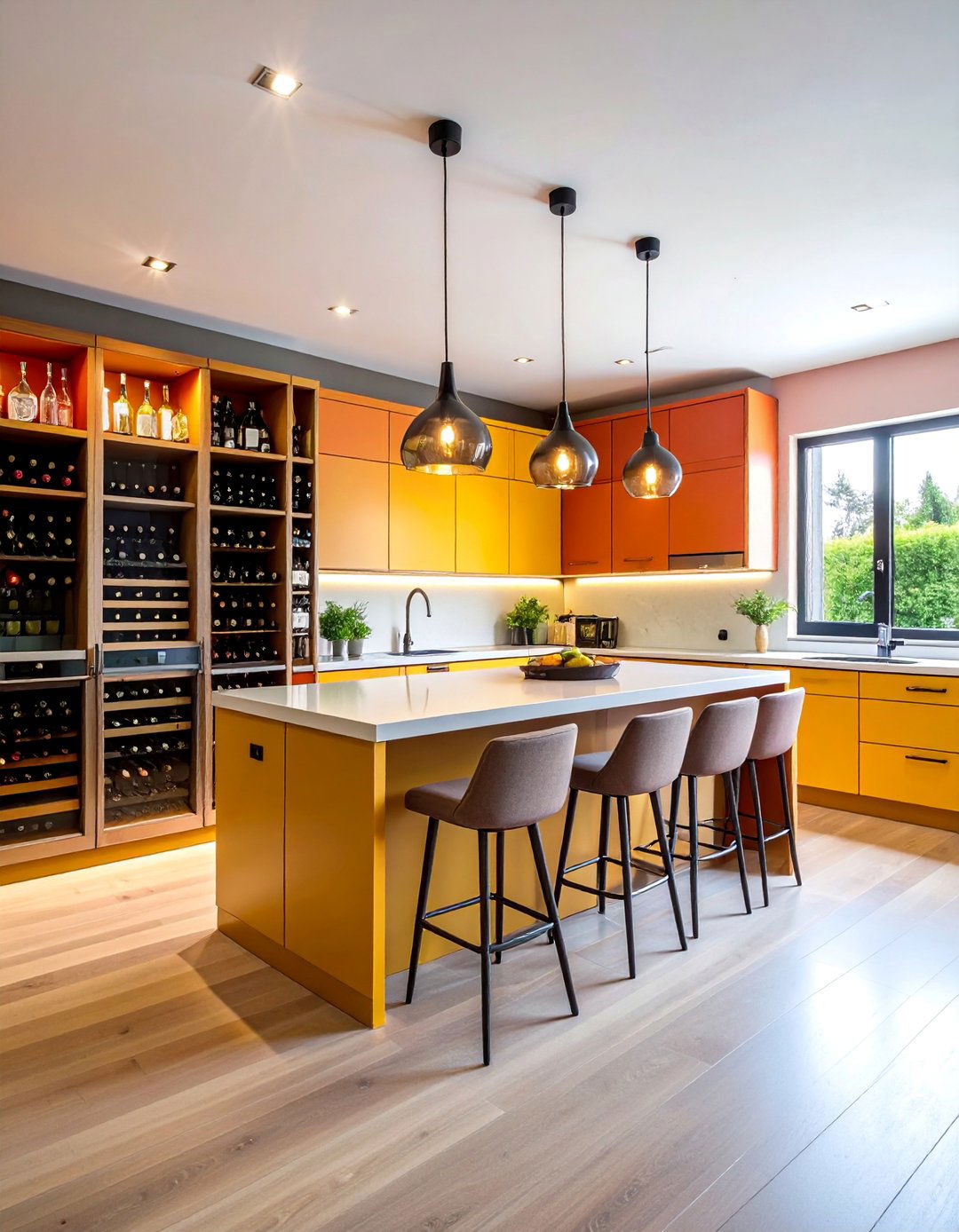 Open Kitchen with Glass Walled Wine Storage - 25 Open Kitchen Living Room Ideas